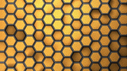gold and chrome metallic hexagons background 3d render