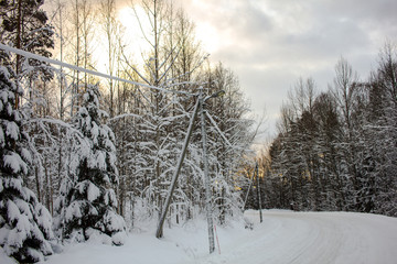 Swedish road with deep snow 