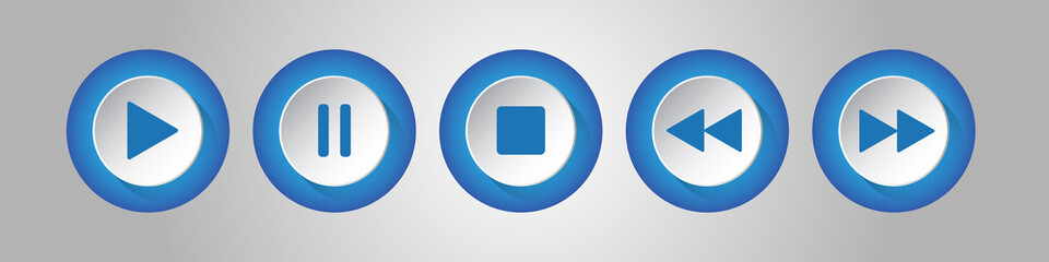 blue, white round music control buttons set