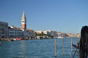 Grand Canal With The San Marco Bell Tower And The Ducal Palace On The Left In Venice. Travel, holidays, architecture. March 28, 2015. Venice, Veneto region, Italy.
