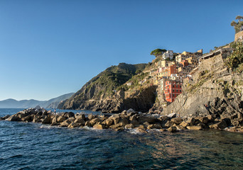 Fototapeta na wymiar View of the beautiful seaside village in summer in the Cinque Terre area, Italy.