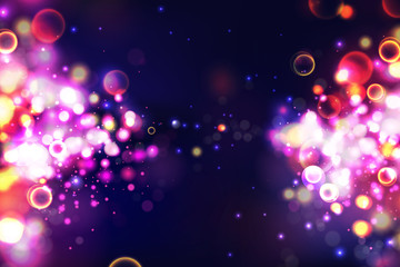 Fototapeta na wymiar Abstract colorful defocused circular bokeh sparkle glitter lights background. Magic space cosmic shiny bubbles. Elegant layout template for blayer banner or poster background. EPS 10.