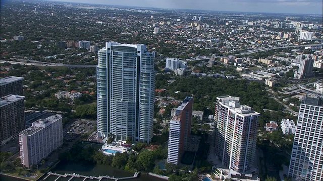 Aerial waterfront view Miami apartments and condominiums Florida 