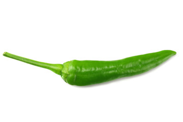 green hot chili peppers isolated on white background top view