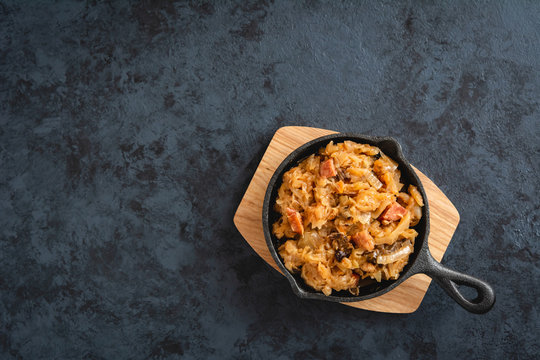 Bigos-traditional Polish dish of finely chopped sauerkraut and fresh cabbage with meat, mushrooms, and sausage. The dish is also traditional for Belarusian, Ukrainian and Lithuanian cuisine.