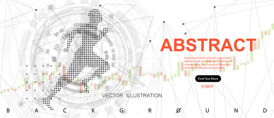 Obraz premium Running Man, concept of man and technology. Futuristic abstract illustration. Innovative systems analytics, sports culture and health programs of the future in our time. Vector illustration