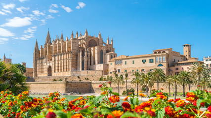 The gothic Cathedral and medieval La Seu in Palma de Mallorca islands, Spain
