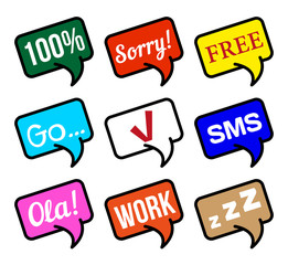Set balloon speech bubbles with messages and symbols. Vector illustration