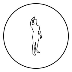 Man shows his finger up concept silhouette icon black color illustration in circle round