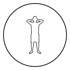 Man covering his ears silhouette front view Closing concept ignore icon black color illustration in circle round