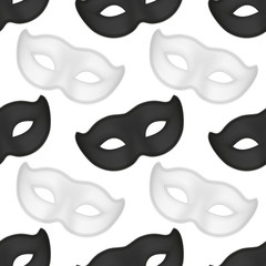 pattern made from carnival masks. White, black, gold. Gradient. Realistic style. endless ornament. Vector illustration.