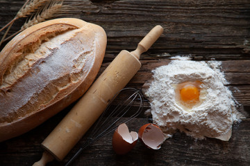 Dough preparation recipe bread, ingredients pastry or bakery cooking