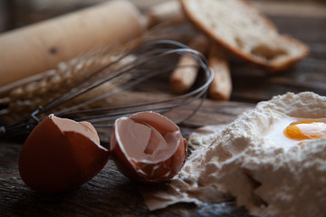 Dough preparation recipe bread, ingredients pastry or bakery cooking