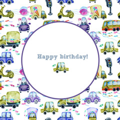 Frame with festive watercolor cars background
