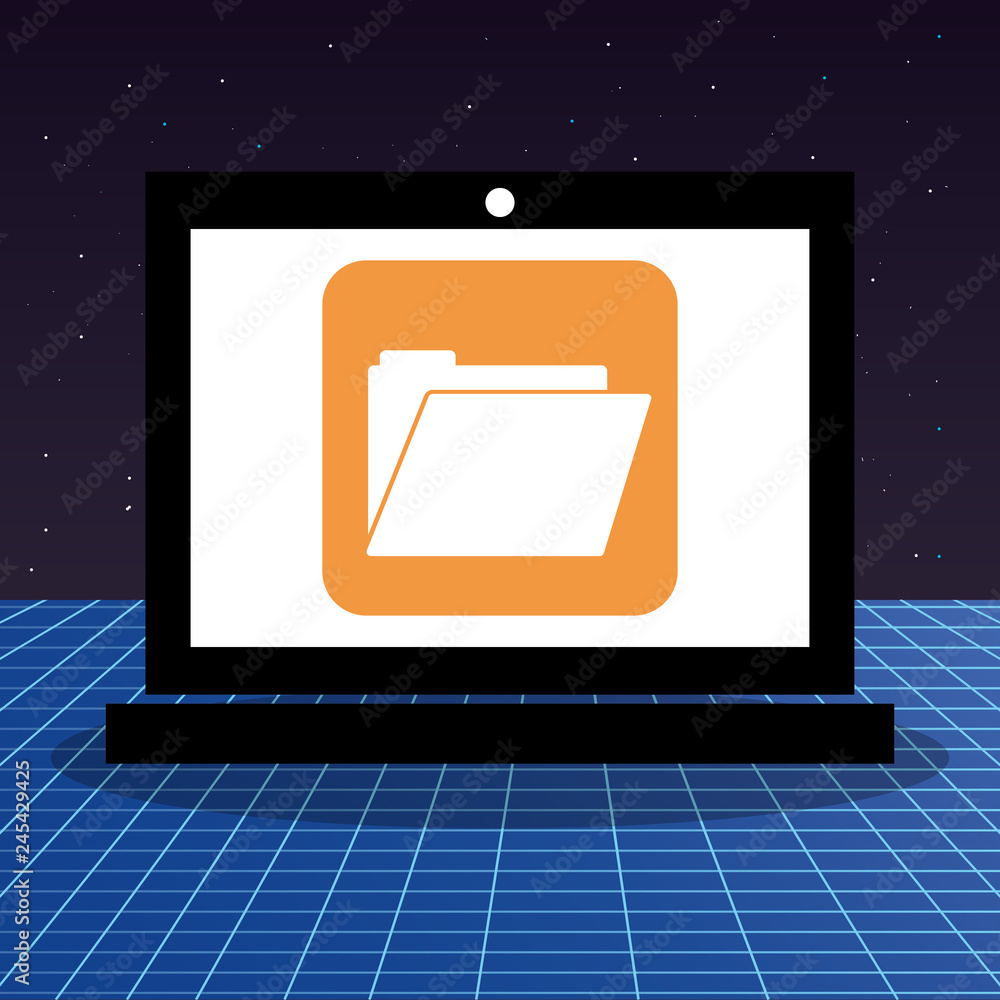 Poster laptop with file folder app tech