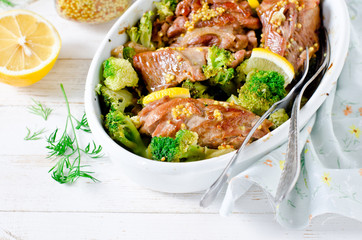 Chicken (turkey) baked with broccoli, lemon and grain mustard