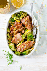 Chicken (turkey) baked with broccoli, lemon and grain mustard