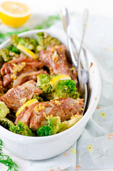 Chicken (turkey) baked with broccoli, lemon and grain mustard