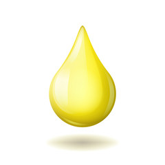 Yellow bright natural oil drop isolated on white background, realistic droplet with shadow, vector illustration