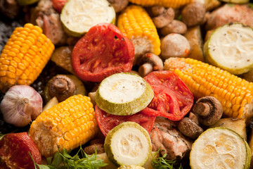 Baked vegetable on the frying pan 