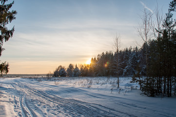 Wild nature of midle Russia. Lot of snow, sun and winter