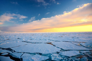 Erstaunliche Frostmeerlandschaft Spitzbergens in der arktischen Nordpolregion. Weicher Fokus. © Avatar_023