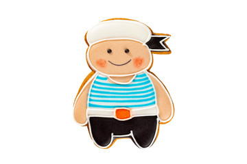 Sailor gingerbread man cookie isolated at white background.