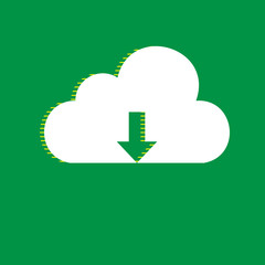 Cloud technology sign. Vector. White flat icon with yellow striped shadow at green background. Illustration.