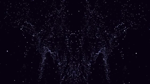Abstract computer animation with many moving particles in dark space in 4k resolution