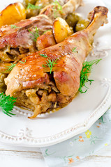 Baked turkey legs with Brussels sprouts and lemon