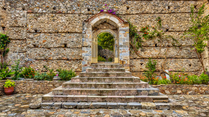 Door with stone stairs