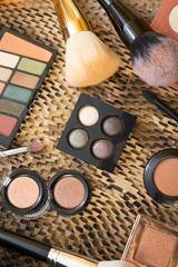 fashion set of new cosmetics palettes with  brushes. close up
