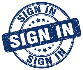 sign in blue grunge round vintage rubber stamp