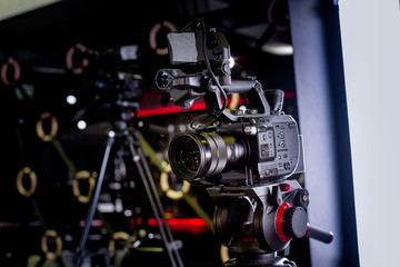 backstage of video production professional video cameras
