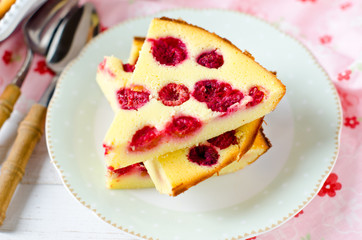 Cottage cheese casserole with raspberries