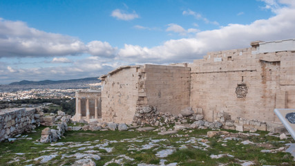 Ruins of Propylaea -monumental gateway in the Acropolis of Athens, Attica, Greece