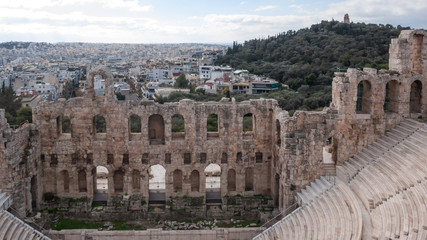 Obraz premium Panoramic view of Odeon of Herodes Atticus in the Acropolis of Athens, Attica, Greece