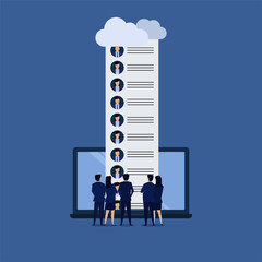 Team of businessman see the candidate from cloud online job interview.