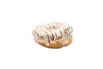 White chocolate glazed doughnut on white background. High resolution image for food industry.