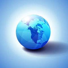 Canada, North America, Siberia and Japan Global World, Globe Icon 3D illustration, Glossy, Shiny Sphere with Global Map in Subtle Blues giving a transparent feel