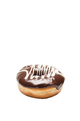 Chocolate glazed donut on white background. High resolution image for food industry.