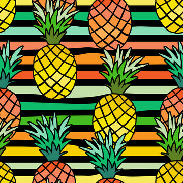 Seamless background with pineapple and stripes