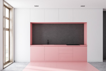White kitchen with pink counters