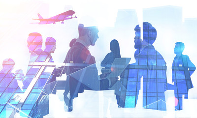 Business team in city, plane