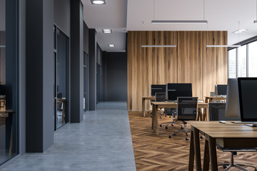 Wooden and gray open space office