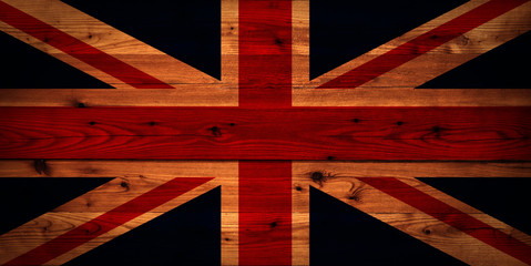 British flag on wooden texture;