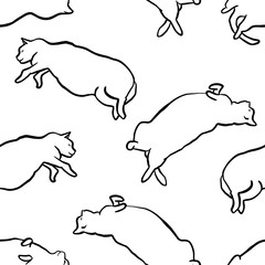 Funny hand drawn fat cats seamless pattern