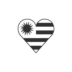 Uruguay flag icon in a heart shape in black outline flat design. Independence day or National day holiday concept.