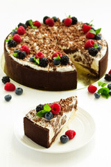 Chocolate cake with fresh berries.