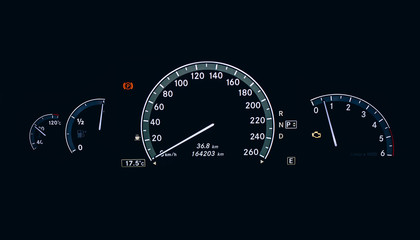 Modern car or automobile dashboard panel. Car HUD Speedometer instrument panel. Illuminated panel...